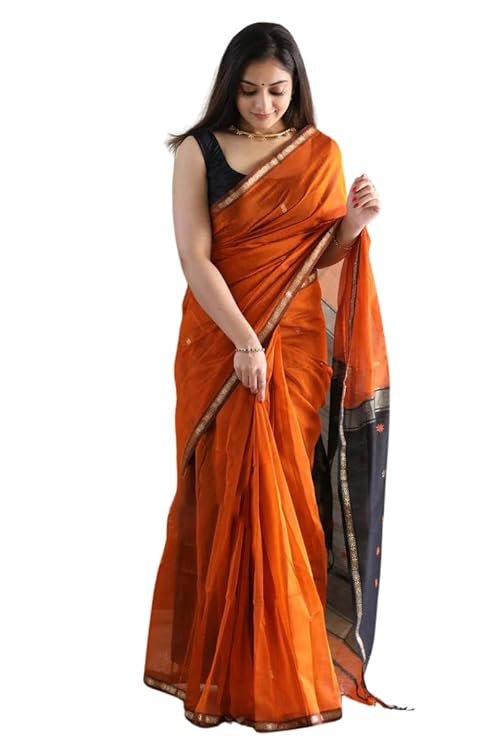 Women's Pure Spun Linen Cotton Lichi Silk Saree With Attach Unstitch Blouse Piece - Image 3