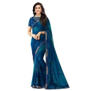 Women's Silk & Georgette Hand Spray Paint Floral Printed Saree With Stone Work Lace Border With Blouse Piece