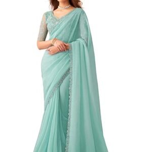 Women's Georgette Sequins Work Saree With Unstitched Blouse Piece