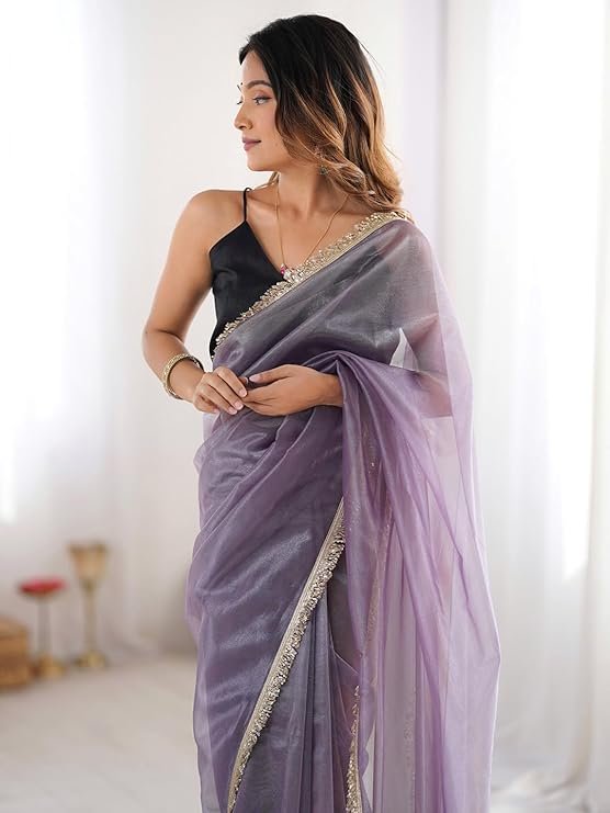Women's Shimmer Net Solid Saree With Unstitched Blouse Piece | Exclusive Design for Parties
