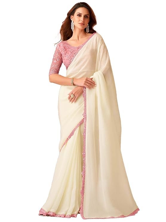 Women's Georgette Sequins Work Saree With Unstitched Blouse Piece - Image 7