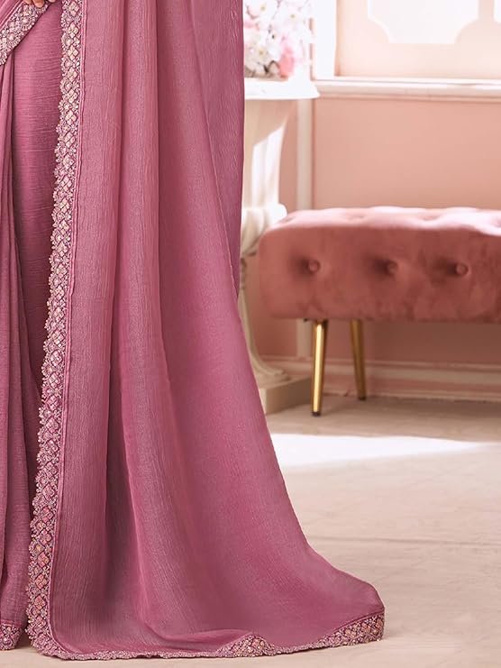 Women's Georgette Sequins Work Saree With Unstitched Blouse Piece - Image 12