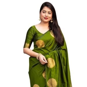 Womens Pure Banarasi Soft Silk Saree Kanjivaram Style Sarees With Blouse Piece For Wedding (KeriGola-51)