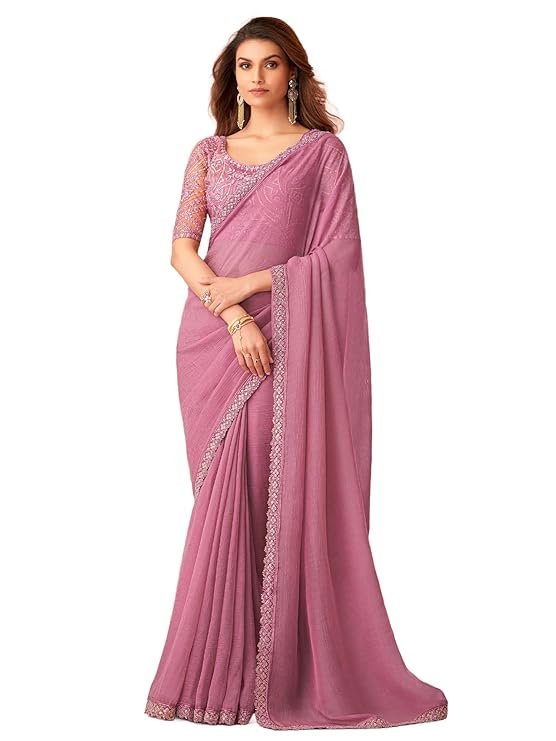 Women's Georgette Sequins Work Saree With Unstitched Blouse Piece - Image 11