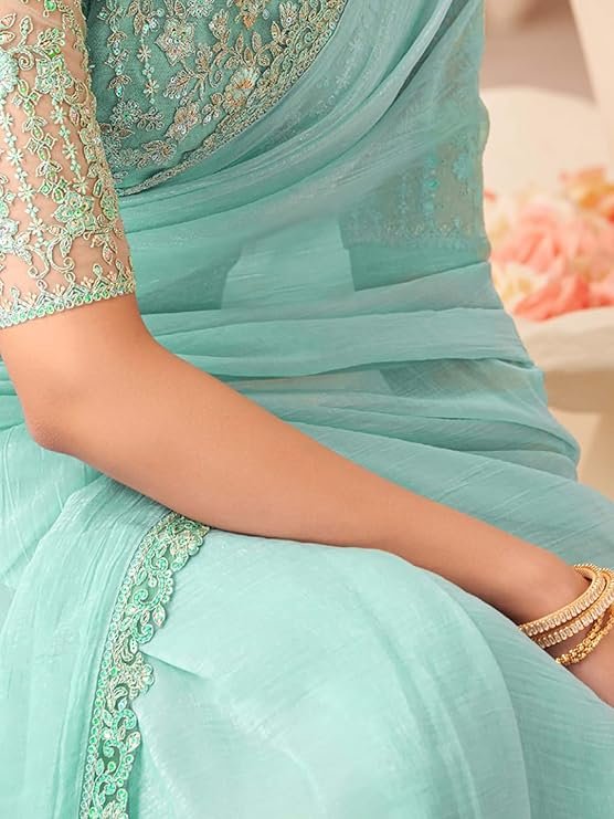 Women's Georgette Sequins Work Saree With Unstitched Blouse Piece - Image 3