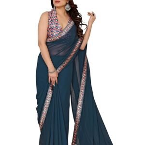 Bollywood Party Fancy Soft Georgette Embelished Lace Work Saree With Blouse | Sarees For Womens